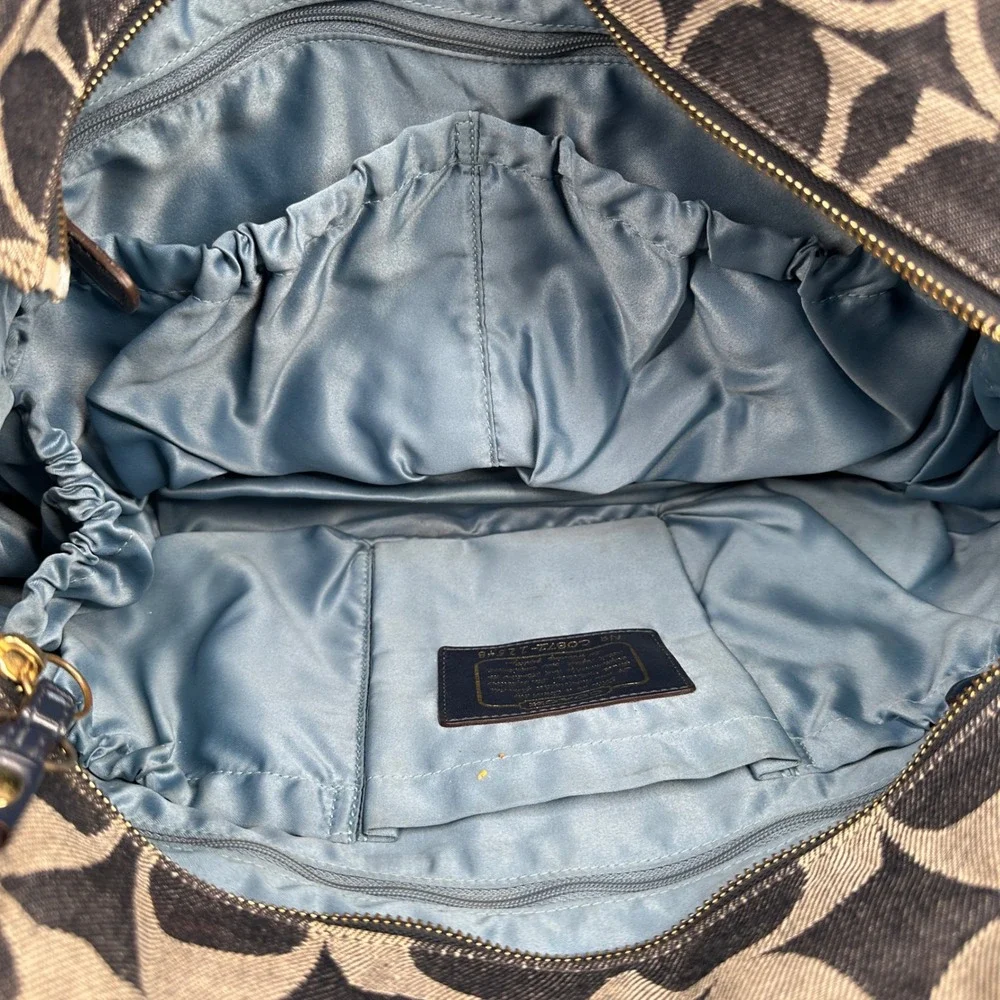 Coach Signature Diaper Bag Tote Navy Blue Grey Canvas Leather 12548 Vtg